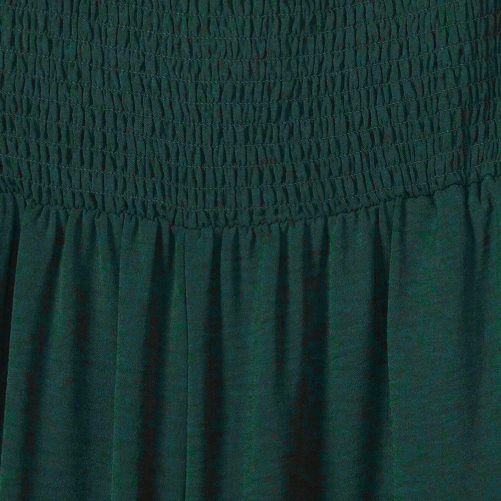 Green Jumpsuit Slant Pocket Wide Leg Shirred Bodice Straps, Square Neck - Picture 8 of 9